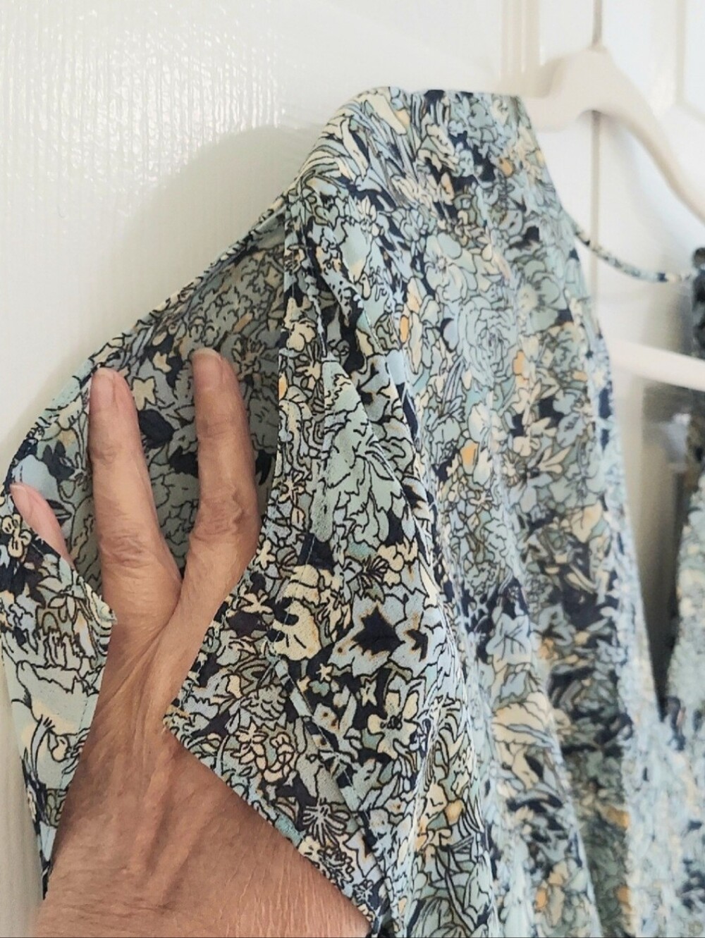 Maje Dress, NEW! Size Large (40FR), Blue Floral Print, Handkerchief Hem - Picture 13 of 16